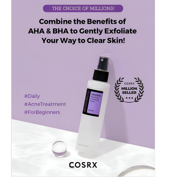 تونر درمانی ضدجوش و روشن‌کننده کوزارکس COSRX AHA/BHA Clarifying Treatment Toner
