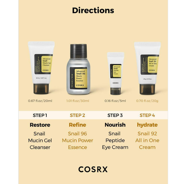 کیت حلزون 4 مرحله‌ای کوزارکس Advanced Snail Mucin Gel Cleanse
