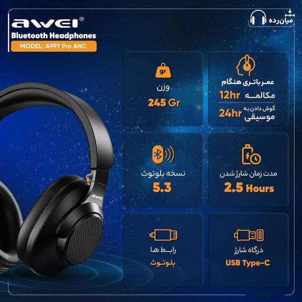 هدفون بلوتوثی اوی مدل A997 Pro ANC