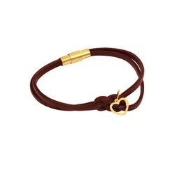 دستبند چرم و طلا 18 عیار زنانه گالری طلای مریم اکرمی مدل قلب