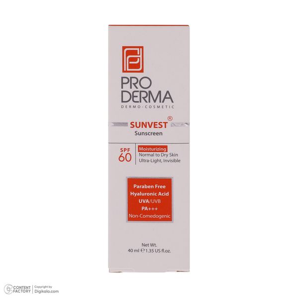 کرم ضدآفتاب پرودرما مدل 60 Sunvest، حجم 40 میلیلیتر