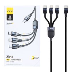 کابل شارژ 1.5 متری فست و PD سه کاره JBQ مدل CA-537 - مشکی (گارانتی یکساله رصاصی)