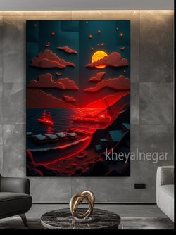 تابلو کلاژ (طرح کلاژ) / ماه سرخ و سفر به دل خواب‌ها 🌕🔥 _کد B11