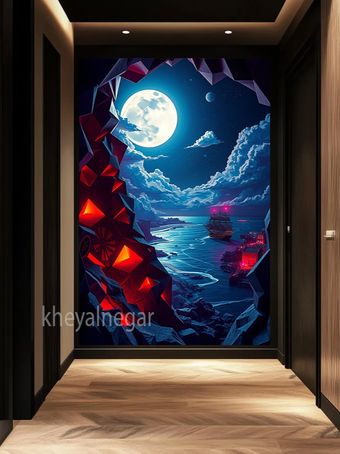 تابلوی تخیلی / چشم اندازی  از شبی خیال انگیز 🌙🌊_ کد B37