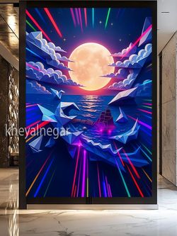 تابلوی تخیلی / سفر به دنیای رنگ و نور 🌊🌕 _کد B47
