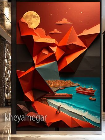 تابلوی 3 بعدی / آهنگ زندگی در کوهستان و دریا 🌊🌕_کد B48