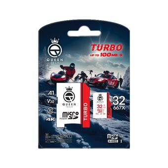 کارت حافظه MicroSDHC کوئین تک مدل TURBO-V30-A1-4K-667X کلاس 10 استاندارد U3 سرعت 100MB/S ظرفیت 32 گیگابایت به همراه آداپتور SD