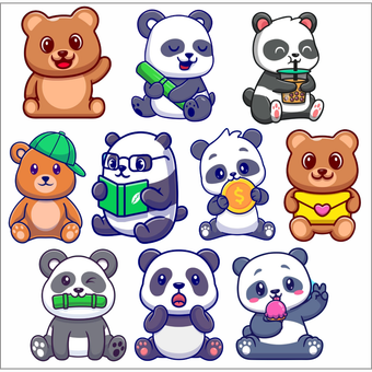 پیکسل چوبی مدل خرس پاندا مجموعه 10 عددی