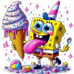 برچسب DTF استیکر حرارتی لباس باب اسفنجی و بستنی