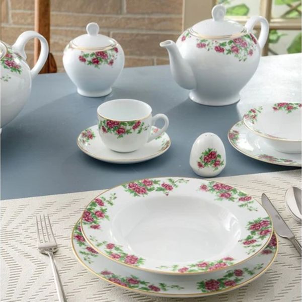 سرویس غذاخوری 28 پارچه 6 نفر چینی زرین ایران مدل ایتالیا اف بیدگل درجه عالی