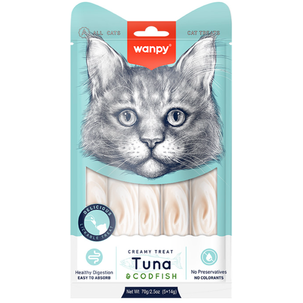 بستنی گربه‌ی ونپی با طعم تن و ماهی کاد / Wanpy cat creamy treat with tuna and codfish