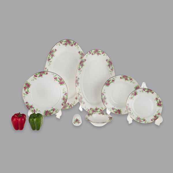 سرویس غذاخوری 28 پارچه 6 نفر چینی زرین ایران مدل ایتالیا اف بیدگل درجه عالی