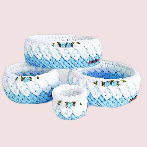 سبد قلاب بافی تریکو طرح کجراه کد 5 مجموعه 4 عددی