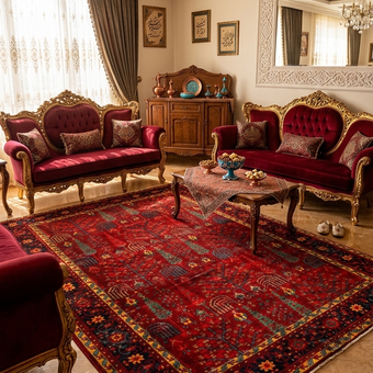 فرش نقش کهن کلکسیون هرمس کد 6055 لاکی (ارسال رایگان)