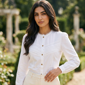 شومیز سفید زنانه نخی مدل روناک
