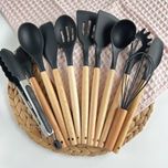 سرویس کفگیر ملاقه سیلیکونی دسته بامبو- 12 پارچه کیچن