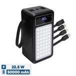 پاوربانک 22.5 وات پی زد ایکس مدل V89s PD Fast Charge ظرفیت 50000 میلی‌آمپرساعت به همراه چهار کابل متصل USB-A، USB-C، MicroUSB