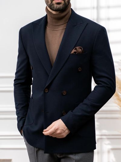 کت دبل برست سرمه ای کد c211