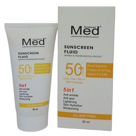 کرم ضد آفتاب و ضد چروک و لک بدون رنگ مدانسر SPF50 مدل 5 در1 محافظ UVA ،UVB و PA+++ مناسب برای انواع پوست حجم 50 میلی لیتر