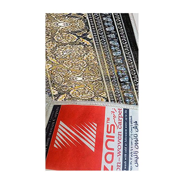 فرش ماشینی زانیس مدل وینتیج طرح فانتزی زمینه مشکی