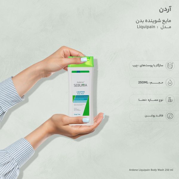 مایع شوینده غیر صابونی بدن آردن سبوما مدل Liquipain مناسب پوست های چرب حجم 250 میلی لیتر