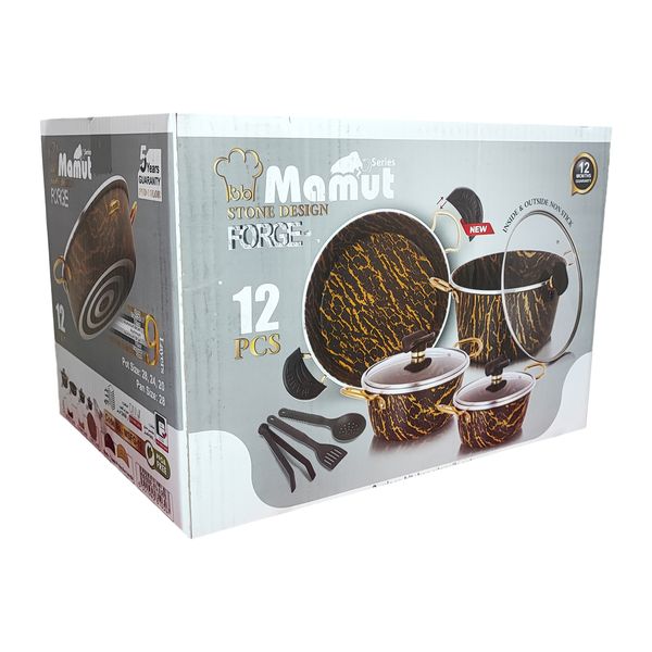 سرویس قابلمه و تابه گرانیتی 12 پارچه ماموت مدل سنگی