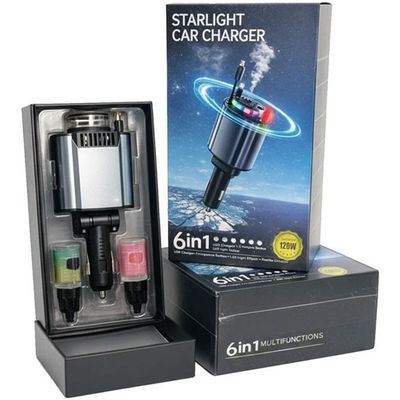 شارژر فندکی 6 کاره Aroma Starlight مدل C4 با خوش‌بوکننده و نور کهکشانی 120W