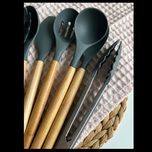 سرویس کفگیر ملاقه سیلیکونی دسته بامبو- 12 پارچه کیچن