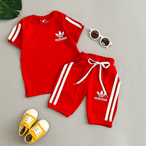 ست تیشرت شلوارک اسپرت بچگانه پسرانه دخترانه طرح آدیداس سایزبندی 40 تا 55 دارای 4 رنگ ترند سال