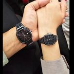 ست ساعت مچی زنانه و مردانه کاسیو (Casio) مدل چهارگوش؛ بند استیل تمام مشکی با نمایشگر تقویم