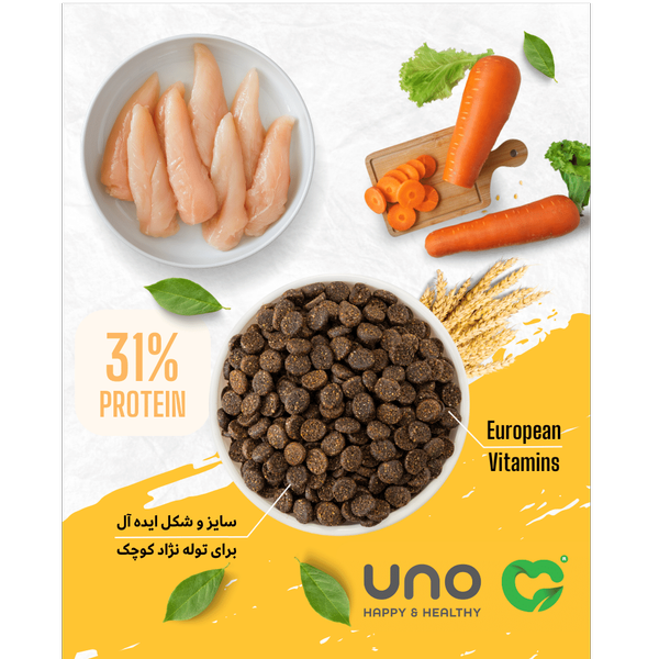 غذای خشک توله سگ مناسب نژاد کوچک و متوسط اونو / Uno small & medium dry food