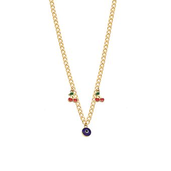 گردنبند طلا 18 عیار بچگانه مریم اکرمی گلد گالری مدل کارتیه 2 و دو گیلاس