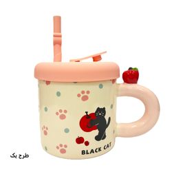 ماگ سرامیکی مدل بلک کت با درب و نی