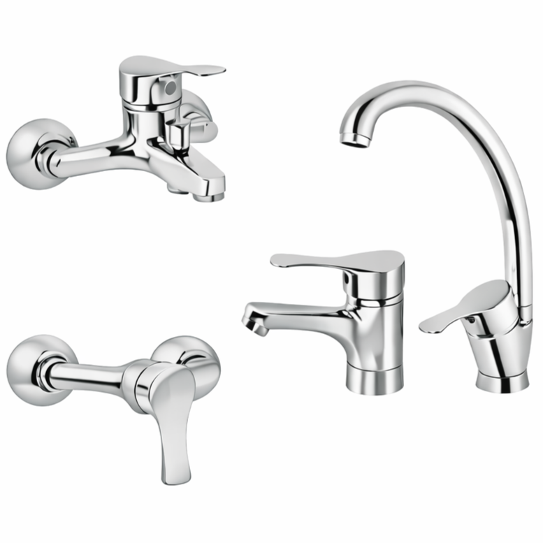 ست شیرآلات 4 تکه مدل لاله کروم طرح قهرمان (5 سال گارانتی)