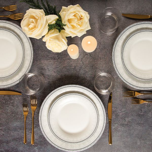 سرویس غذاخوری 108 پارچه 12 نفر چینی زرین ایران مدل وایت رز سری شهرزاد درجه یک