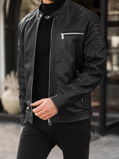 کاپـشن چرم طبیعی زیپ دار مشکی j155