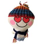 چشم قلبی با کلاه شالگردن و پیژامه آبی ارتفاع 27 سانتی متر