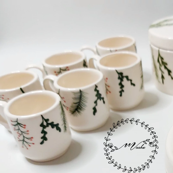 فنجان و نعلبکی سرامیکی طرح کاج 12 تیکه