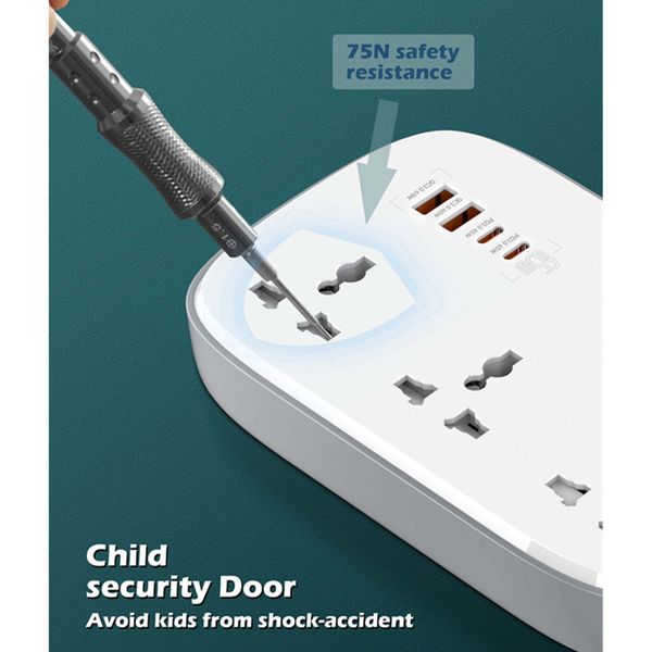 چندراهی برق الدینیو مدل SC3416 | فست شارژ 65 وات، 3 پریز + 4 پورت USB + Type-C