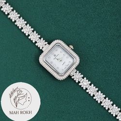 ساعت نقره زنانه مجلسی با نگین های برلیان، مارکیز27.5گرمی نقره اصل 925