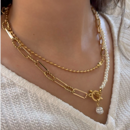 گردنبند مروارید زنجیر دو تایی