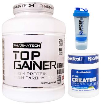 پودر تاپ گینر فارماتک - 2270 گرم به همراه کراتین مونوهیدرات اسپرت مدیکال - 300 گرم به همراه شیکر