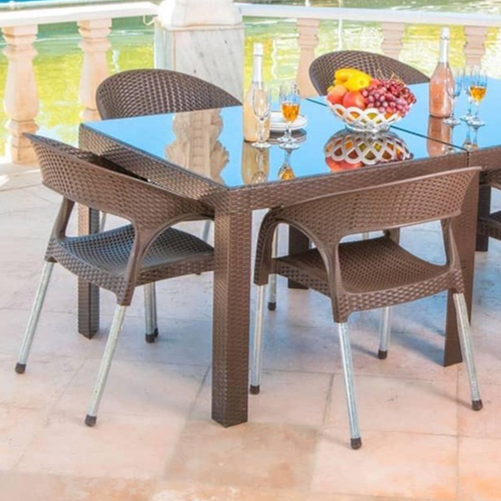 ست میز و صندلی تراسی مدل حصیری پایه فلزی