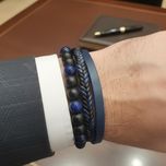 دستبند چرم و سنگ طبیعی مردانه دولایه چرم برسانو مدل موج نیمه‌شب کد 3399