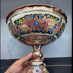 ظرف مسی جام کاسه نقره کوب بزرگ مینا