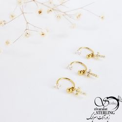 پیرسینگ جواهری آویز صلیب طلایی کد 10958