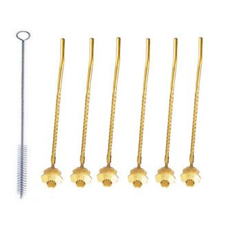قاشق شربت خوری مدل پیچ نی دار طرح گل بسته 6 عددی به همراه برس شستشو