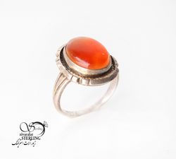انگشتر عقیق زنانه طرح مسی با نگین نارنجی کد 3361