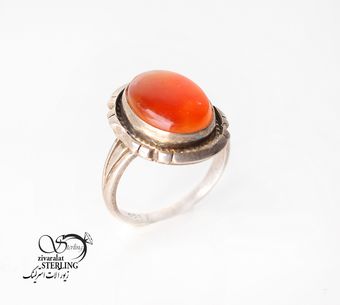 انگشتر عقیق زنانه طرح مسی با نگین نارنجی کد 3361