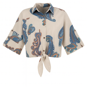 شومیز گرهی طرحدار لینن ایتالیایی بوخی کدP112g